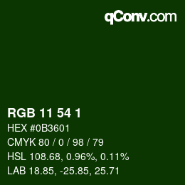 Color code: RGB 11 54 1 | qconv.com
