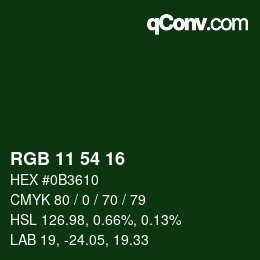 カラーコード: RGB 11 54 16 | qconv.com