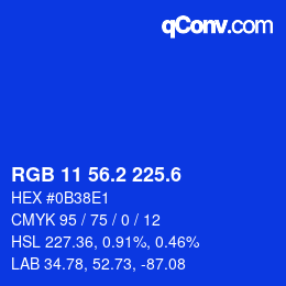 カラーコード: RGB 11 56.2 225.6 | qconv.com
