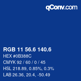 カラーコード: RGB 11 56.6 140.6 | qconv.com