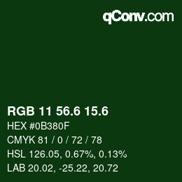 カラーコード: RGB 11 56.6 15.6 | qconv.com