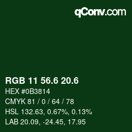 カラーコード: RGB 11 56.6 20.6 | qconv.com