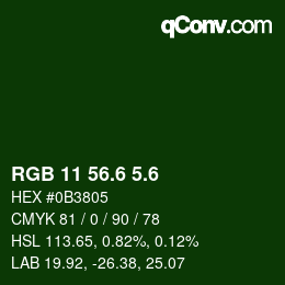 カラーコード: RGB 11 56.6 5.6 | qconv.com