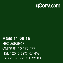 Color code: RGB 11 59 15 | qconv.com