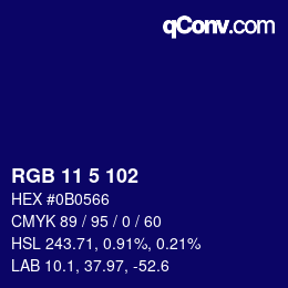 Color code: RGB 11 5 102 | qconv.com
