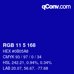 カラーコード: RGB 11 5 168 | qconv.com