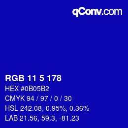 Color code: RGB 11 5 178 | qconv.com