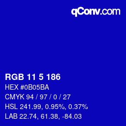 Color code: RGB 11 5 186 | qconv.com