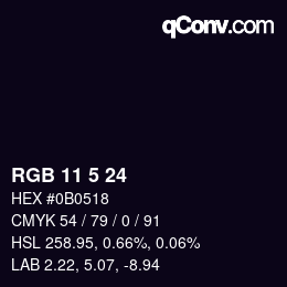 Color code: RGB 11 5 24 | qconv.com