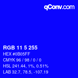 Color code: RGB 11 5 255 | qconv.com