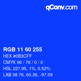 Color code: RGB 11 60 255 | qconv.com