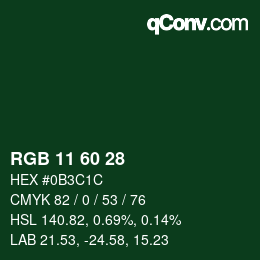 Color code: RGB 11 60 28 | qconv.com