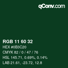 カラーコード: RGB 11 60 32 | qconv.com