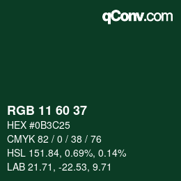 Color code: RGB 11 60 37 | qconv.com