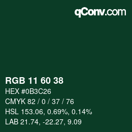 カラーコード: RGB 11 60 38 | qconv.com