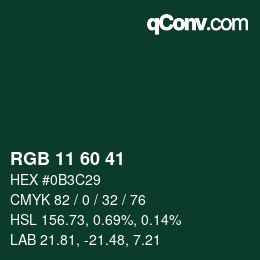 カラーコード: RGB 11 60 41 | qconv.com