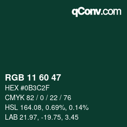 カラーコード: RGB 11 60 47 | qconv.com