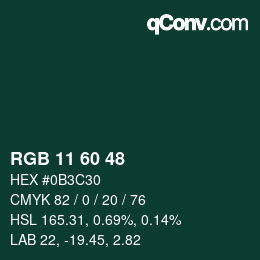 カラーコード: RGB 11 60 48 | qconv.com