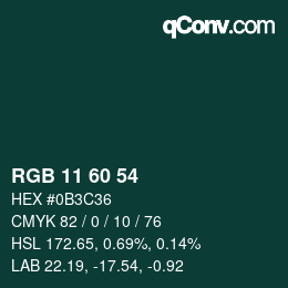 カラーコード: RGB 11 60 54 | qconv.com