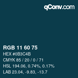 カラーコード: RGB 11 60 75 | qconv.com
