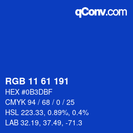 Color code: RGB 11 61 191 | qconv.com