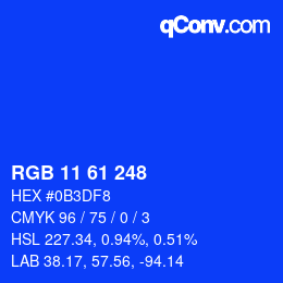 Color code: RGB 11 61 248 | qconv.com