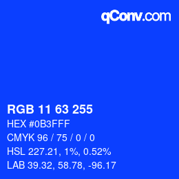 Color code: RGB 11 63 255 | qconv.com