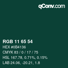 Color code: RGB 11 65 54 | qconv.com