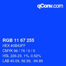 Color code: RGB 11 67 255 | qconv.com