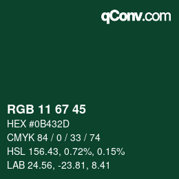 Color code: RGB 11 67 45 | qconv.com