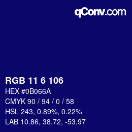 Color code: RGB 11 6 106 | qconv.com