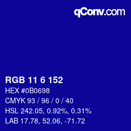 Color code: RGB 11 6 152 | qconv.com