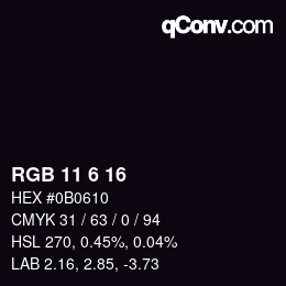 Color code: RGB 11 6 16 | qconv.com