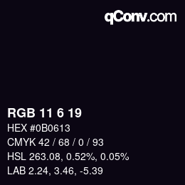 Farbcode: RGB 11 6 19 | qconv.com