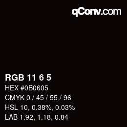 Color code: RGB 11 6 5 | qconv.com