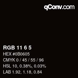 Color code: RGB 11 6 5 | qconv.com