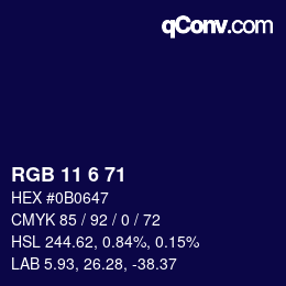 Color code: RGB 11 6 71 | qconv.com