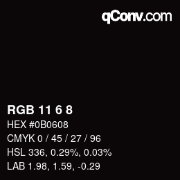 カラーコード: RGB 11 6 8 | qconv.com