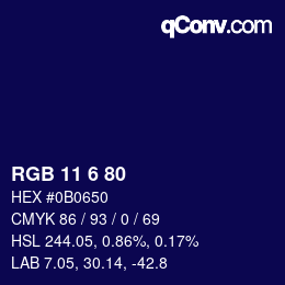 Color code: RGB 11 6 80 | qconv.com