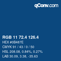 カラーコード: RGB 11 72.4 126.4 | qconv.com