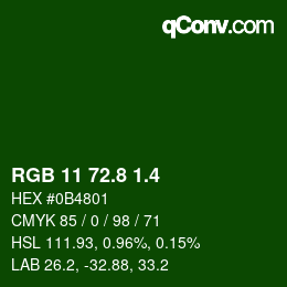 カラーコード: RGB 11 72.8 1.4 | qconv.com