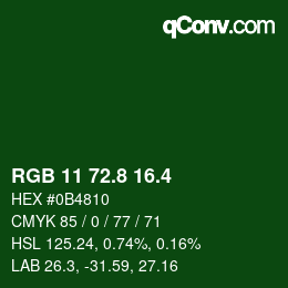 カラーコード: RGB 11 72.8 16.4 | qconv.com