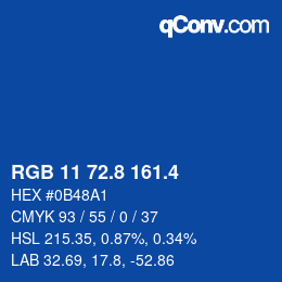 カラーコード: RGB 11 72.8 161.4 | qconv.com