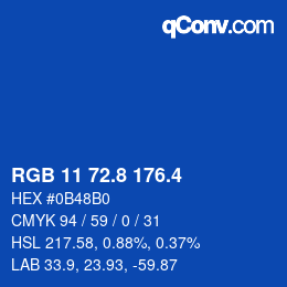 カラーコード: RGB 11 72.8 176.4 | qconv.com