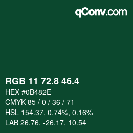 カラーコード: RGB 11 72.8 46.4 | qconv.com