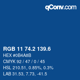 カラーコード: RGB 11 74.2 139.6 | qconv.com