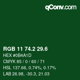 カラーコード: RGB 11 74.2 29.6 | qconv.com