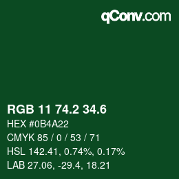 カラーコード: RGB 11 74.2 34.6 | qconv.com