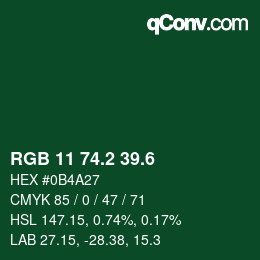 カラーコード: RGB 11 74.2 39.6 | qconv.com