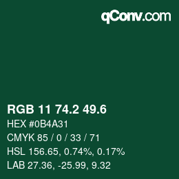 カラーコード: RGB 11 74.2 49.6 | qconv.com